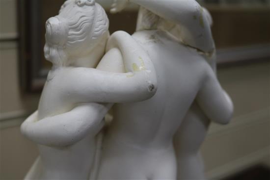 A plaster model of The Three Graces under a glass dome height 43cm